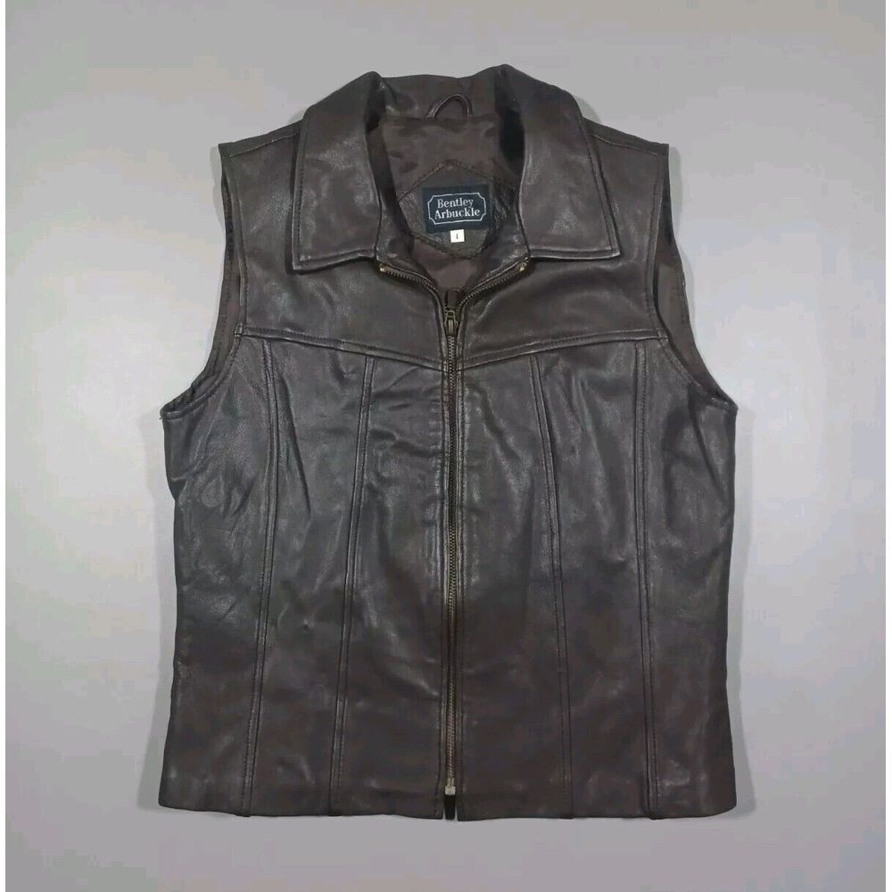 Bentley Arbuckle Vest Womens Sz 4 Brown Leather Full Zip Lamb‎ Skin